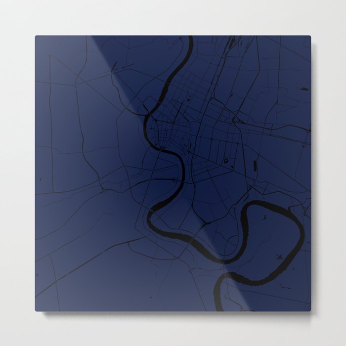 Bangkok Thailand Minimal Street Map - Navy Blue and Black Metal Print