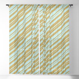 [ Thumbnail: Dark Goldenrod & Turquoise Colored Lines/Stripes Pattern Sheer Curtain ]