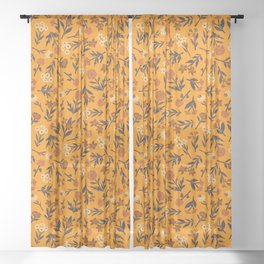 Mustard Yellow & Navy Blue Floral Sheer Curtain