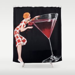 Woman and Giant Glass of Red Wine Vintage Art Shower Curtain