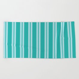 [ Thumbnail: Powder Blue and Light Sea Green Colored Lined/Striped Pattern Beach Towel ]