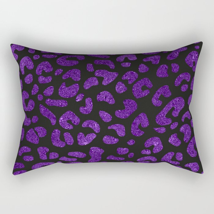 Dark Indigo Glitter Leopard Print Pattern Rectangular Pillow