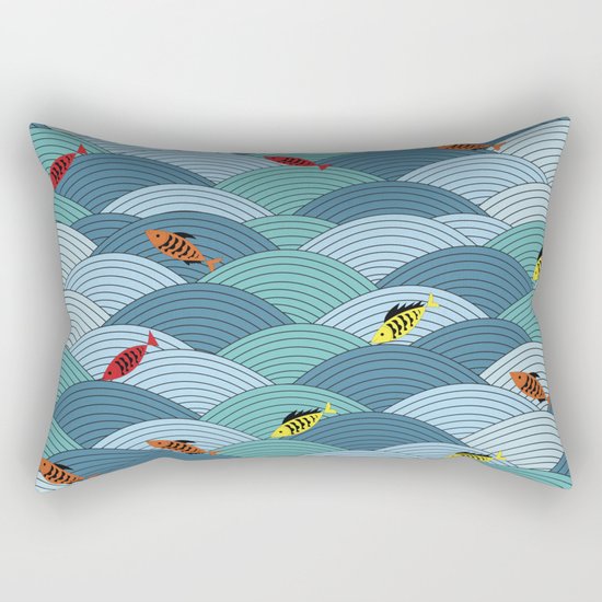 wave and fish Rectangular Pillow