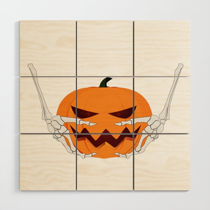 Skeleton and Pumpkin for halloween 2018 Wood Wall Art
