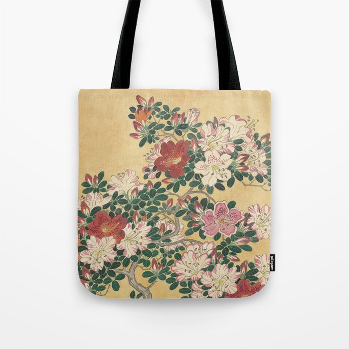 Vintage Flowers Azalea Japanese Painting Tote Bag