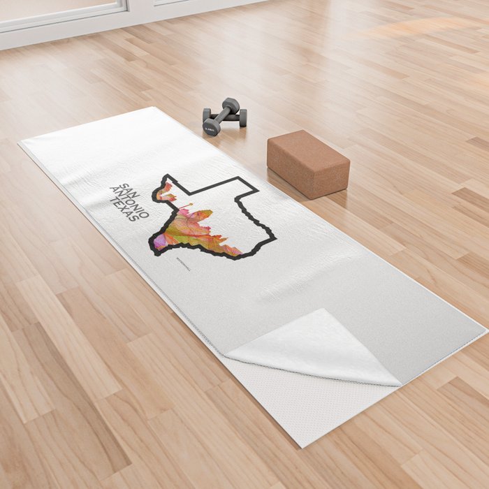 Texas State Map with San Antonio Skyline Yoga Towel