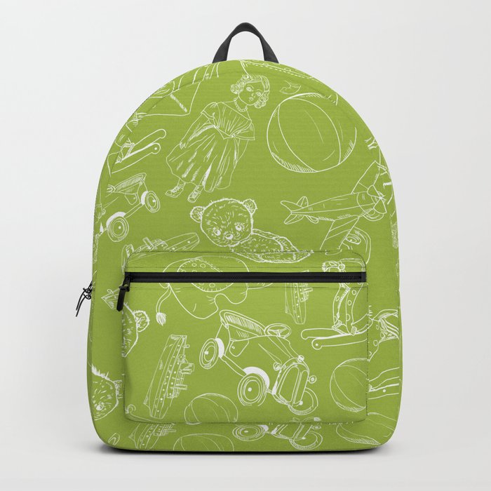 Light Green and White Toys Outline Pattern Backpack