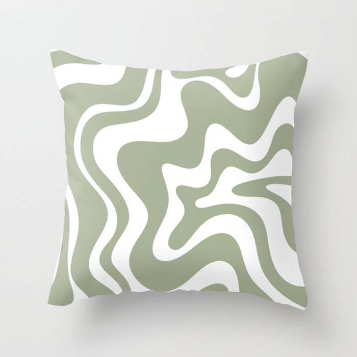 Liquid Swirl Abstract Pattern in Sage Green and White Throw Pillow