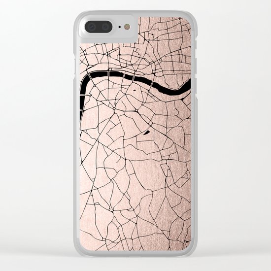 London Rosegold on Black Street Map Clear iPhone Case