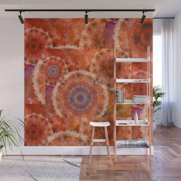 Red Impressions Circle Abstract Art by Sharon Cummings Wall Mural