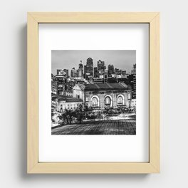Football City Skyline - Kansas City Missouri Black and White Recessed Framed Print