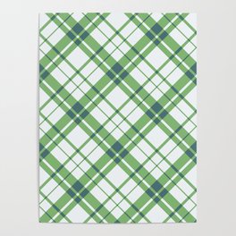 Green diagonal gingham checked Poster