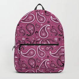 Black and White Paisley Pattern on Magenta Background Backpack