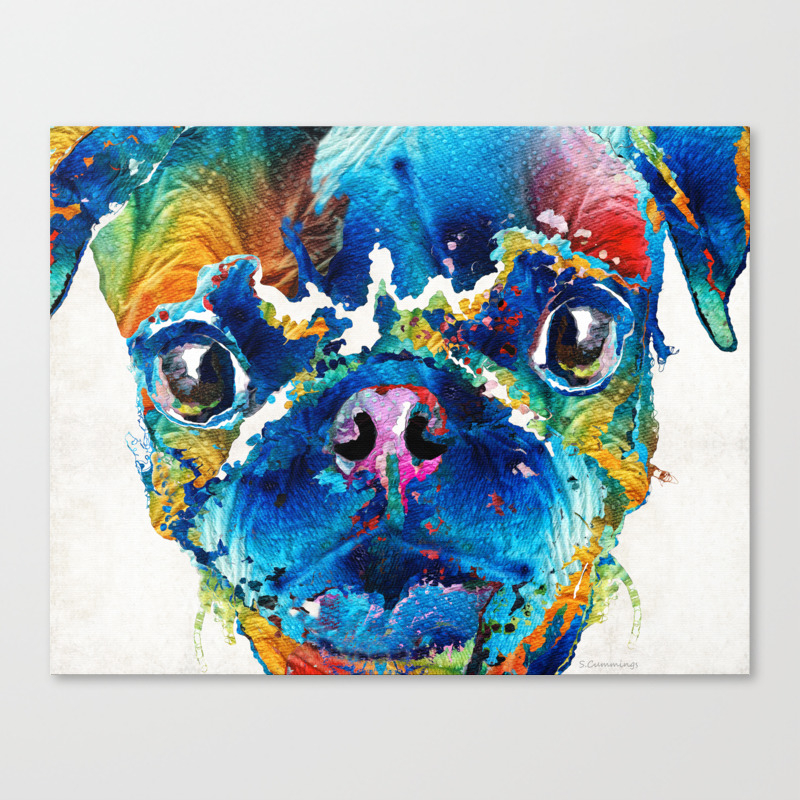 Colorful Pug Art Smug Pug By Sharon Cummings Canvas Print By