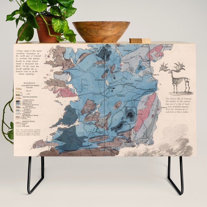 Vintage Geological Map of Ireland (1850) Credenza by BravuraMedia Society6