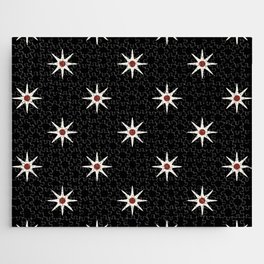 Atomic mid century retro star flower pattern in black background Jigsaw Puzzle