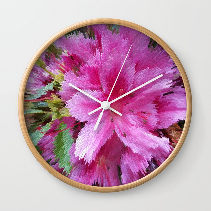 Pink azalea blossom pixel art Wall Clock