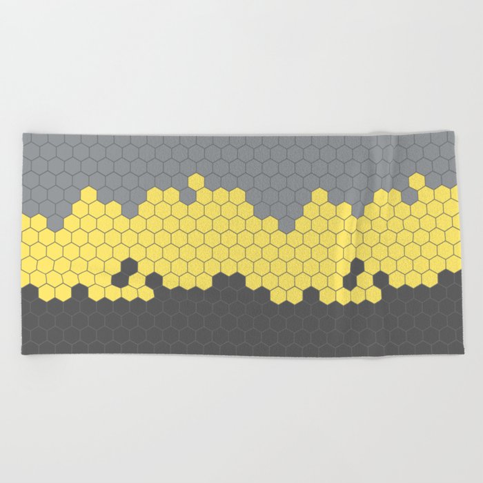 Honeycomb Gray Grey Yellow Hive Beach Towel