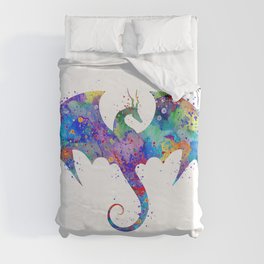 Dragon Colorful Watercolor Art Duvet Cover
