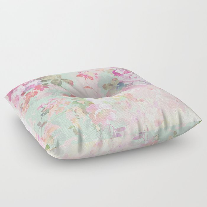 Vintage botanical blush pink mint green floral pattern Floor Pillow