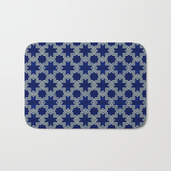 Heritage-Infused Blue Moroccan Geometric Artistry Bath Mat