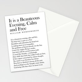 It is a Beauteous Evening, Calm and Free - William Wordsworth Poem - Literature - Typography Print 1 Stationery Card