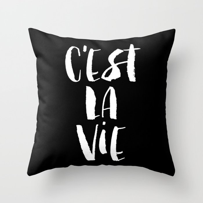 C'est La Vie black and white watercolor typography wall art home decor handwritten bedroom art inspo Throw Pillow