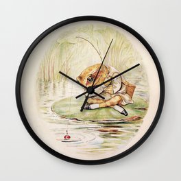 “Jeremy Fisher on a Lilypad” by Beatrix Potter Wall Clock | Fish, Animal, Drawing, Fishing, Adorable, Lily Pad, Amphibian, Frog, Tales, Reptile 