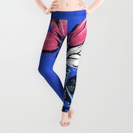 Holland Tulips Bouquet on Cobalt and Delft Blue Leggings