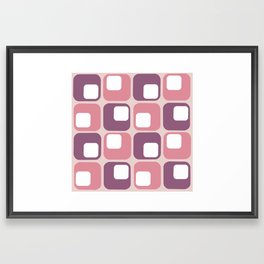 Mid Century Modern Pink Squares | Round | Retro  Framed Art Print
