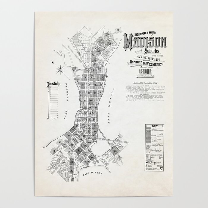 Vintage Madison Wisconsin Map 1908 Poster by Design Outfitters Society6