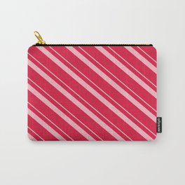 [ Thumbnail: Light Pink & Crimson Colored Striped Pattern Carry-All Pouch ]