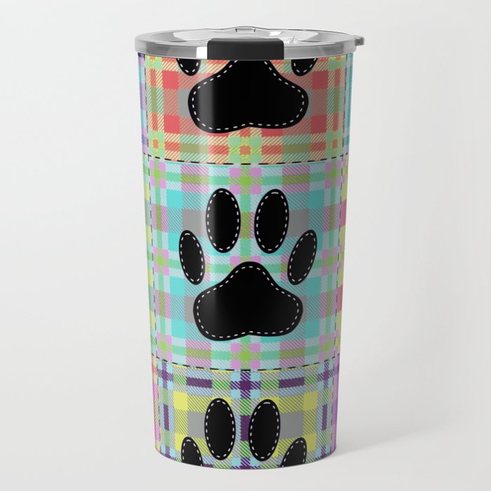 Colorful Quilt Dog Paw Print Drawing Travel Mug