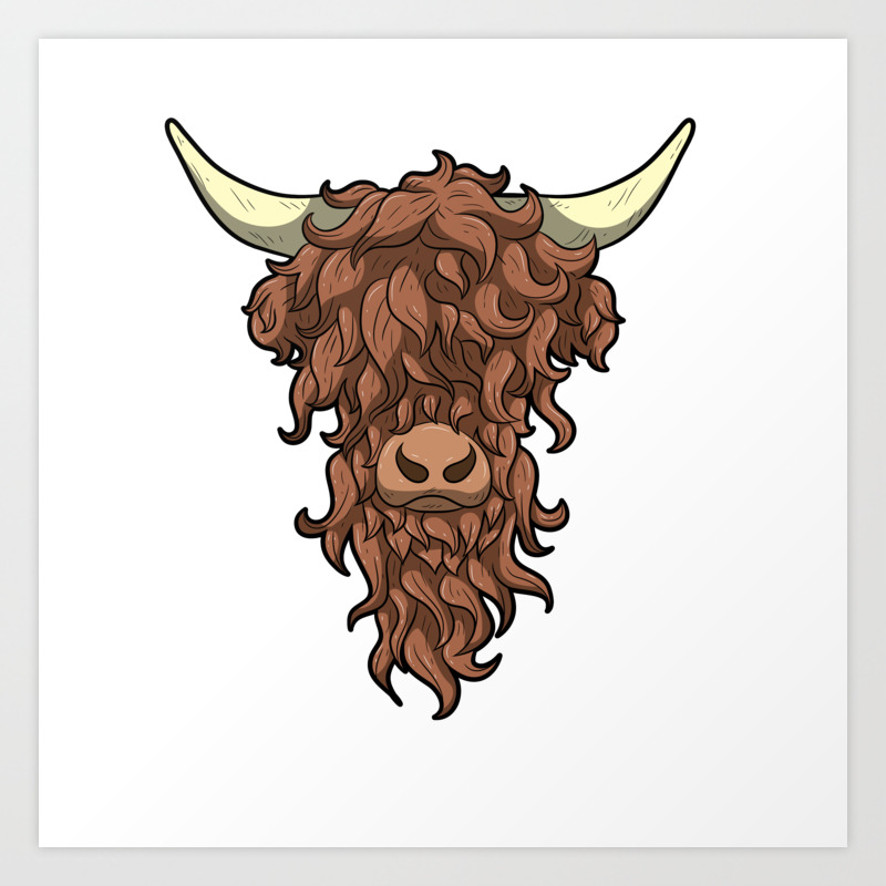 Scottish Highland Cow Wild Hairstyle Gift Art Print By Born Design