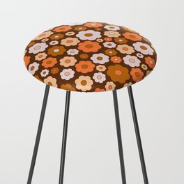 Vintage Retro Ditsy Flower Pattern-Brown Counter Stool