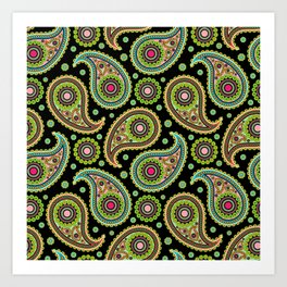 floral decorative ethnic abstract colorful wallpaper with flowers, paisley and pomegranate Art Print