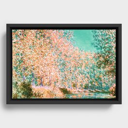 Monet : Bend in the River Epte 1888 peach teal Framed Canvas
