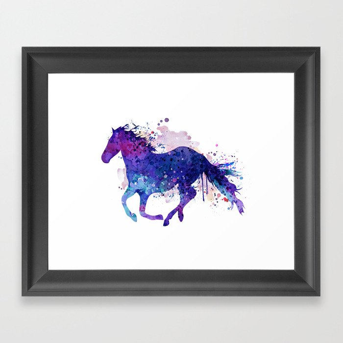 Running Horse Watercolor Silhouette Framed Art Print