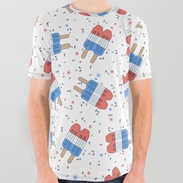 Rocket Pop; Red White and Blue Popsicle 4th of July Patriotic USA Pattern w/ Stars & Sprinkles All Over Graphic Tee