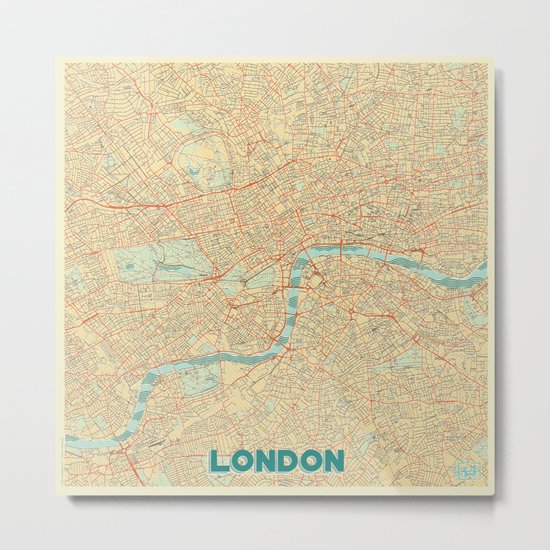 London Map Retro Metal Print