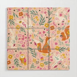 Foxes and Rabbits with Flowers and Ornamental Leaves Wood Wall Art