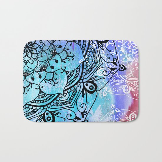 Bohemian Secret Blue & Pink Mandala Design Bath Mat
