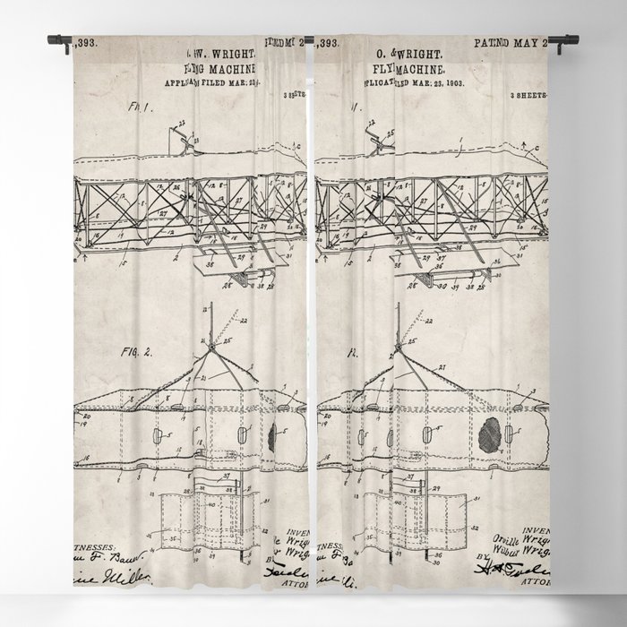 Wright Brother's Airplane Patent - Aviation History Art - Antique Blackout Curtain