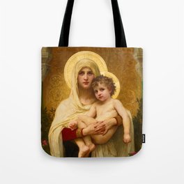 The Madonna of the Roses, 1903 by William-Adolphe Bouguereau Tote Bag | Virgin, Biblical, Child, Bible, Flowers, Motherofgod, Religion, God, Christianity, Holy 