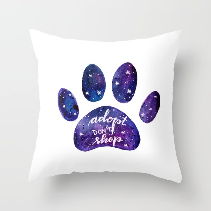 Adopt don't shop galaxy paw - purple Throw Pillow