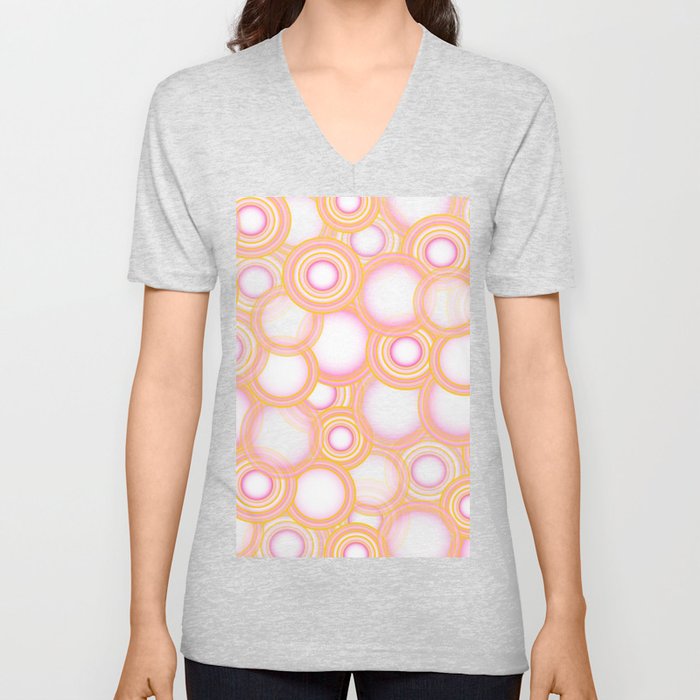 Nion - Colorful Geometric Abstract Circle Art Design Pattern in Orange V Neck T Shirt