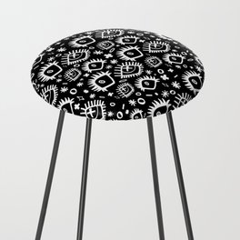 Black and White Trippy Doodle Eye Pattern Counter Stool