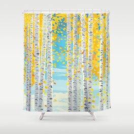 Autumn landscape with birch trees and yellow autumn leaves falling Shower Curtain