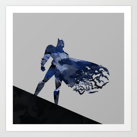 Bat man Dark blue hero Knight comic digital brush Art Print