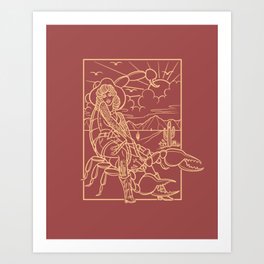 Cowgirl riding a scorpion  Art Print